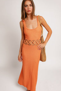 Boho Flair Cut Out Crochet Midi Dress in Orange & Cream