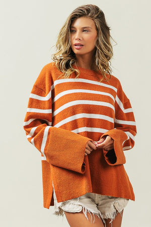 Slit Level Striped Sweater in Rust & Black