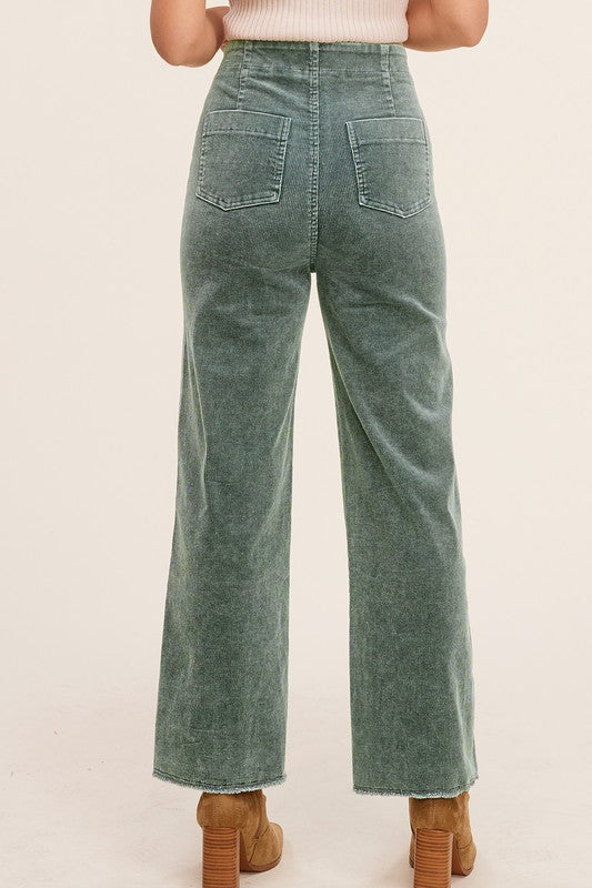 Soft Luxe Mineral Washed Corduroy Pants in Teal Green, Faded Olive, Black, & Brown