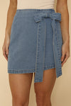 Bow-Liscious Asymmetrical Mini Denim Skirt