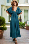 Althea Plunging Neckline Flutter Sleeve Maxi Dress in Emerald Green