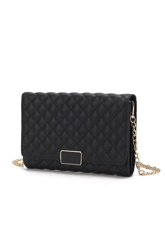 Isra Quilted Envelope Clutch Crossbody Bag in Black, Blush, & Denim