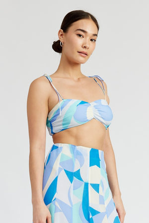 Renata Bandeau Abstract Print Top in Sky Blue