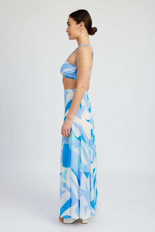 Renata Bandeau Abstract Print Top in Sky Blue