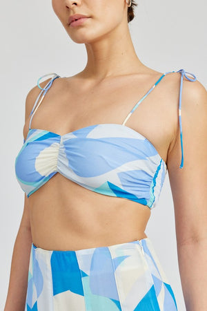 Renata Bandeau Abstract Print Top in Sky Blue