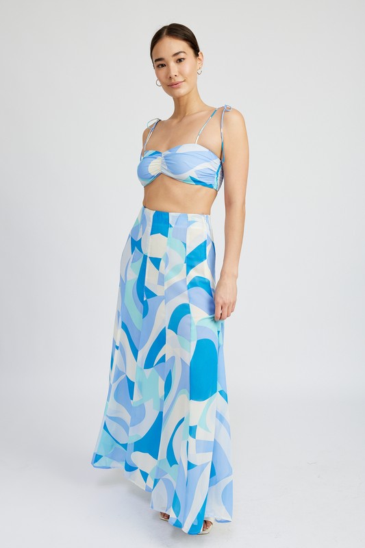 Renata Bandeau Abstract Print Top in Sky Blue