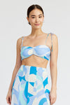 Renata Bandeau Abstract Print Top in Sky Blue