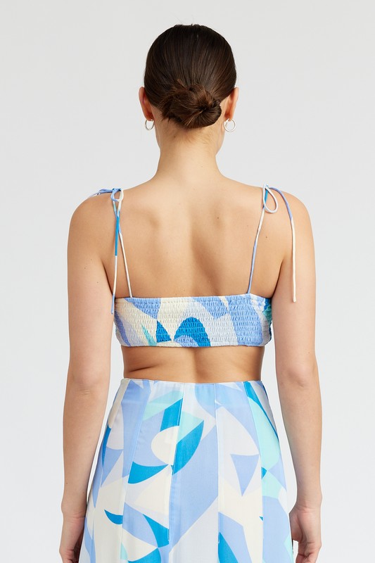 Renata Bandeau Abstract Print Top in Sky Blue