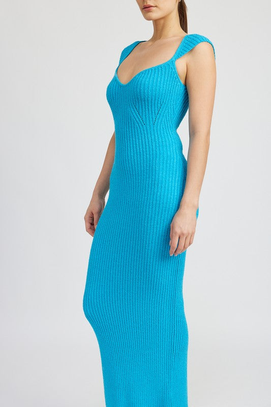 Mina Cap Sleeve Sweater Dress in Blue
