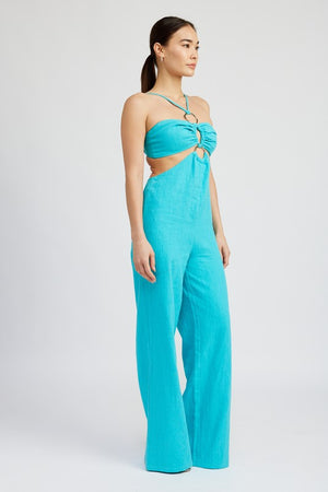 Anina Double Ring Cut-Out Jumpsuit in Turquoise