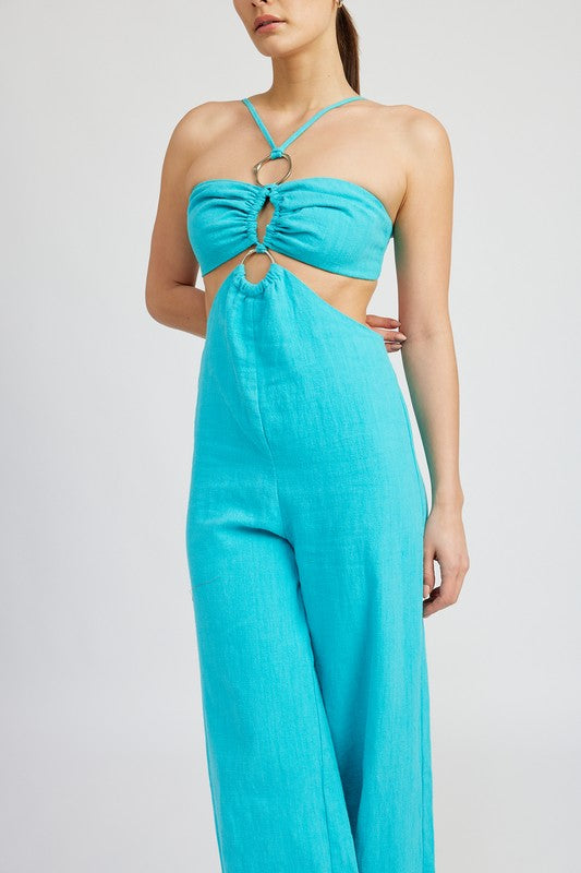 Anina Double Ring Cut-Out Jumpsuit in Turquoise