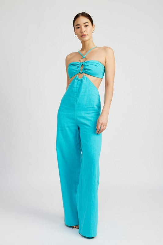 Anina Double Ring Cut-Out Jumpsuit in Turquoise