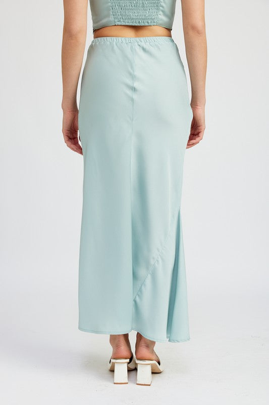 Elandra Front tie Satin Midi Skirt in Light Seagreen
