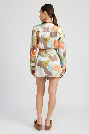 Alessandra Shirt Wrap Dress in Tangerine Combo