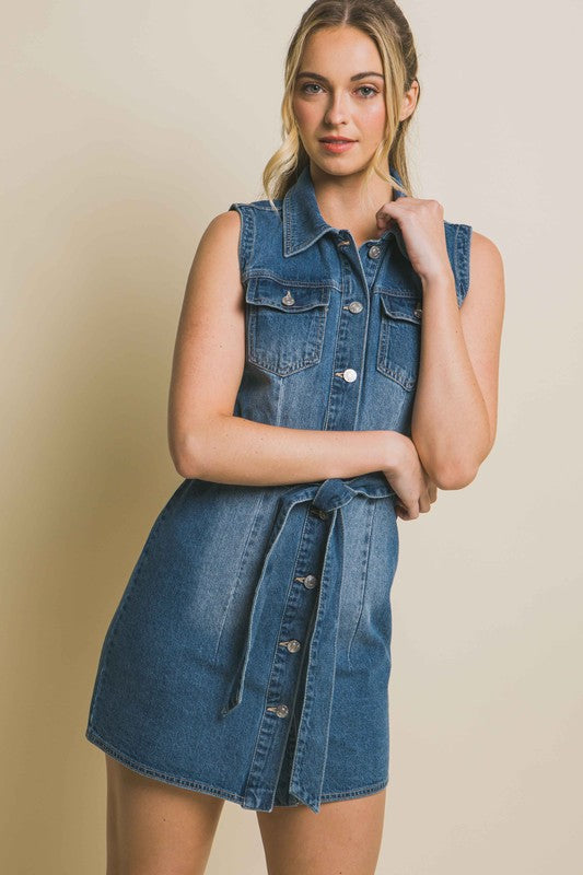 It's a Tie Waist Denim Mini Dress