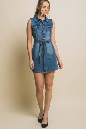 It's a Tie Waist Denim Mini Dress