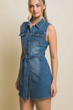 It's a Tie Waist Denim Mini Dress