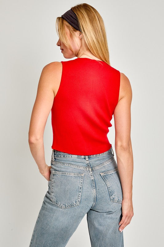 Marisol Bow Detail Sleeveless Knit Top in Black, Cream, Light Pink, & Red