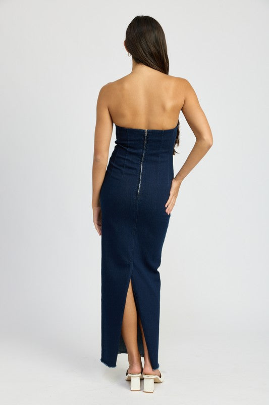 Midnight Hour Bodycon Tube Denim Maxi Dress