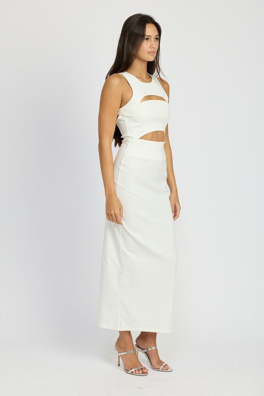 Astrea Cut Out Midi Dress in Cream