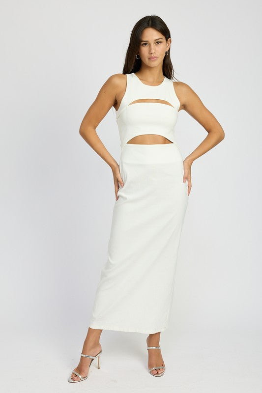 Astrea Cut Out Midi Dress in Cream