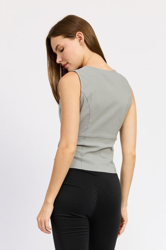 Samara Sleeveless Front Cutout Top in Grey