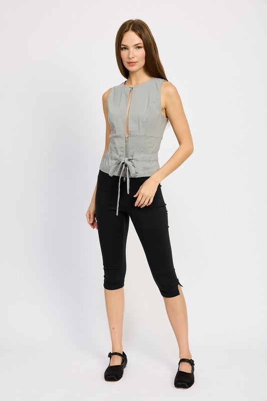 Samara Sleeveless Front Cutout Top in Grey