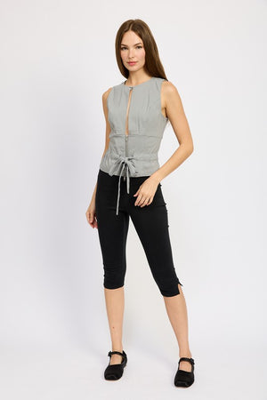 Samara Sleeveless Front Cutout Top in Grey