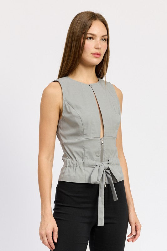 Samara Sleeveless Front Cutout Top in Grey