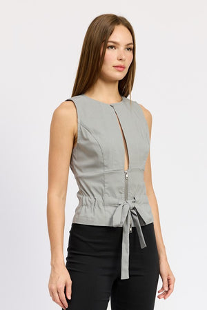 Samara Sleeveless Front Cutout Top in Grey