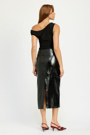 Fierce Faux Leather Midi Pencil Skirt in Black