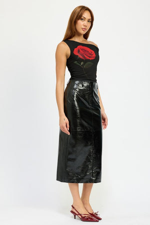 Fierce Faux Leather Midi Pencil Skirt in Black