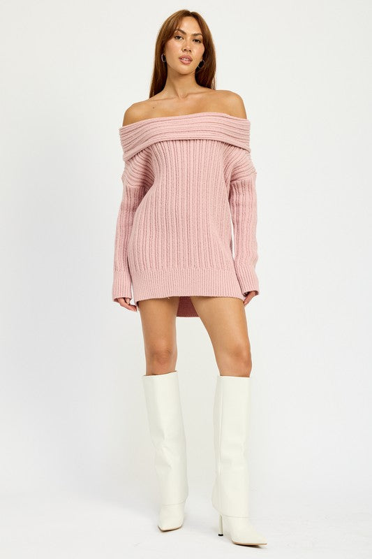 Shoulder Show Off Sweater Tunic in Pink