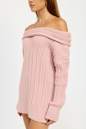 Shoulder Show Off Sweater Tunic in Pink