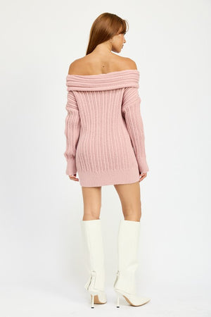 Shoulder Show Off Sweater Tunic in Pink