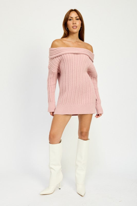 Shoulder Show Off Sweater Tunic in Pink