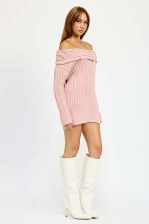 Shoulder Show Off Sweater Tunic in Pink