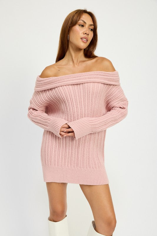 Shoulder Show Off Sweater Tunic in Pink