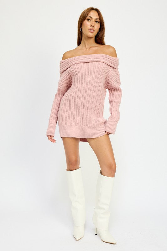 Shoulder Show Off Sweater Tunic in Pink