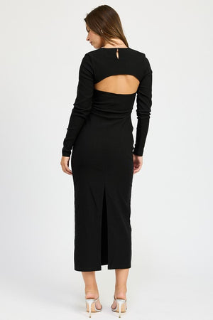 Giada Cut Out Long Sleeve Midi Dress in Black