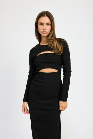 Giada Cut Out Long Sleeve Midi Dress in Black