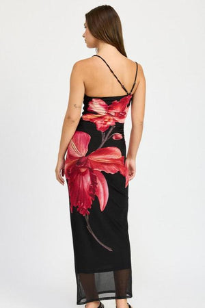 Hibiscus Bloom Asymmetrical Maxi Dress