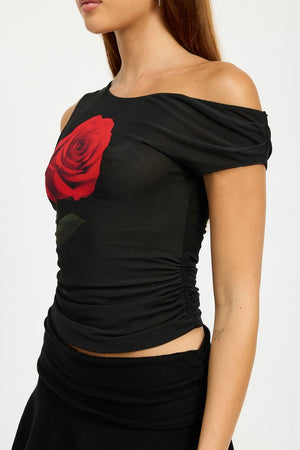 Kiss from a Rose Mesh Print Off Shoulder Top