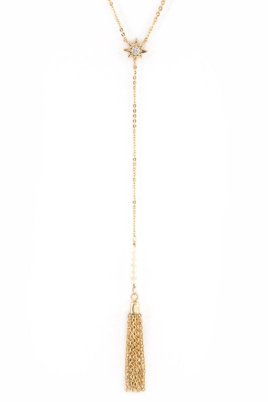 Wish Upon a Crystal Star & Tassel Drop Layer Necklace in Gold & Rhodium