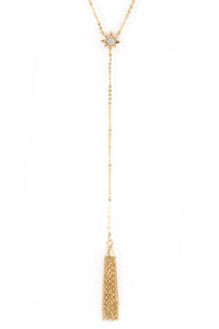 Wish Upon a Crystal Star & Tassel Drop Layer Necklace in Gold & Rhodium