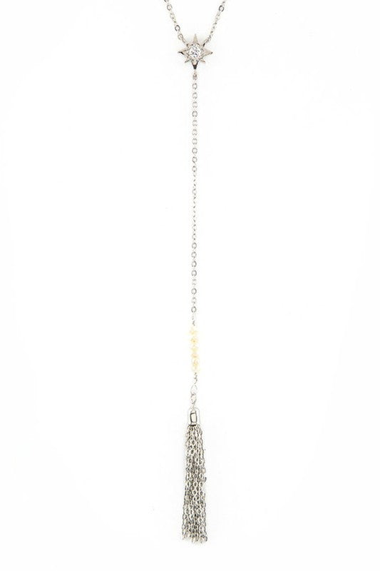 Wish Upon a Crystal Star & Tassel Drop Layer Necklace in Gold & Rhodium