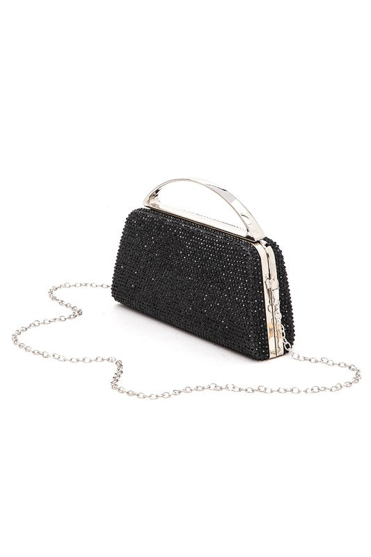 Top Handle Rhinestone Box Clutch in Gold, Silver, & Black