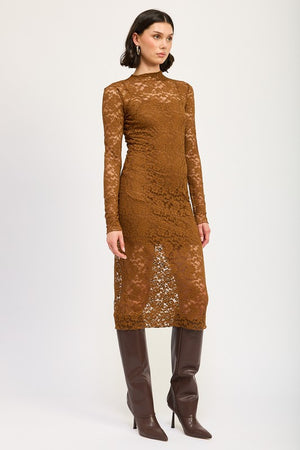 Timeless Grace Lace Midi Dress in Coffee