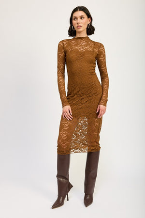 Timeless Grace Lace Midi Dress in Coffee