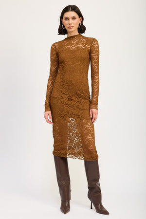 Timeless Grace Lace Midi Dress in Coffee